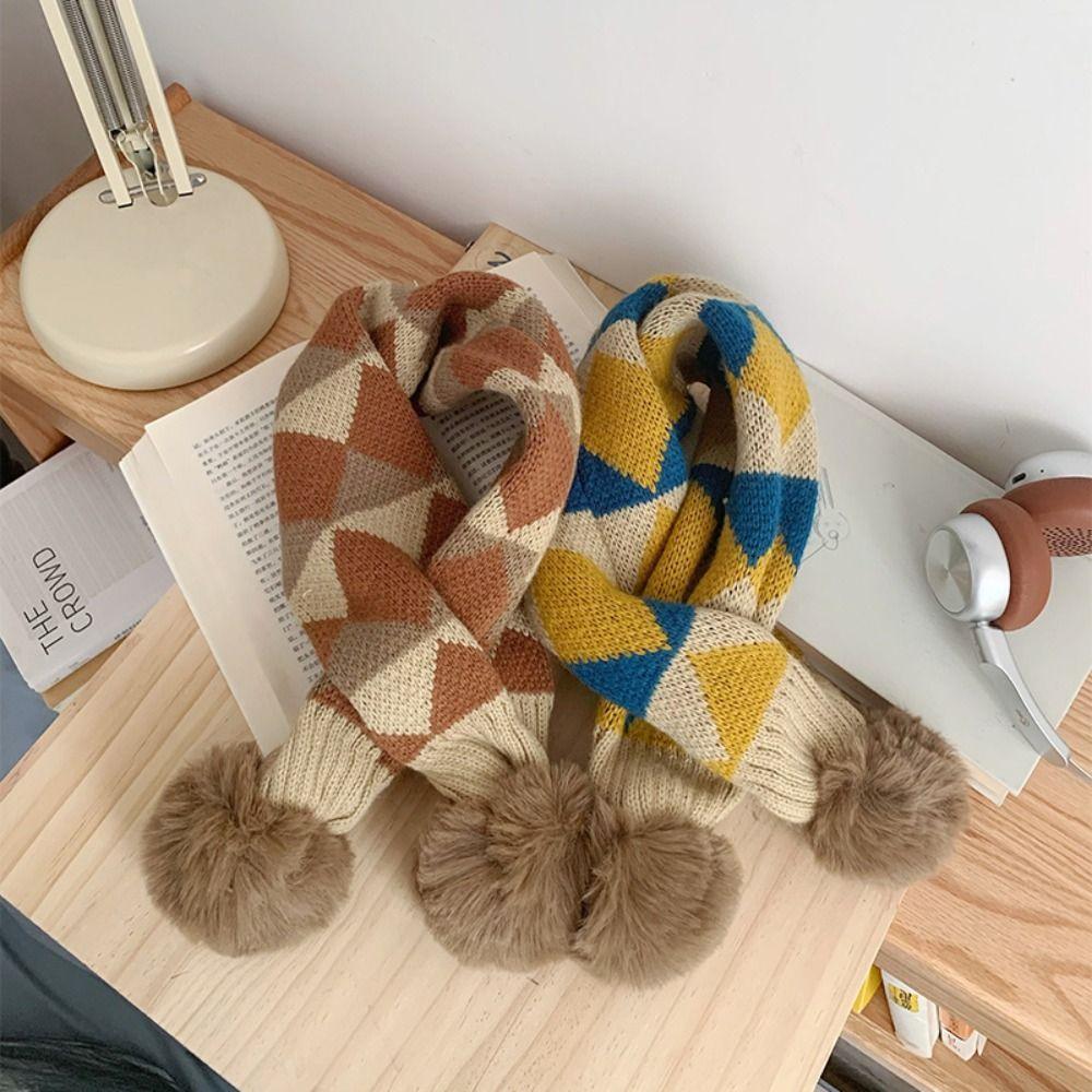 Stripe Pattern Kids Plaid Knitted Scarf Children Windproof Neck Cover Autumn Winter