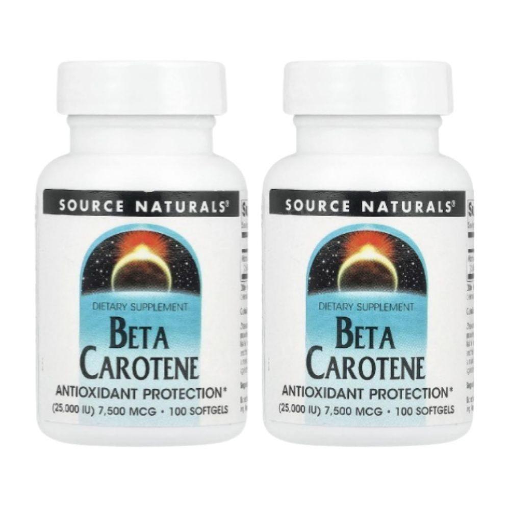 Source Naturals Бета-Каротин Витамин А Бета-Каротин 7500 мкг 100 Мягких Капсул 2 шт 100 Таблеток