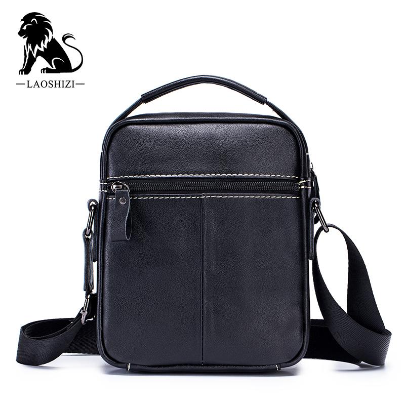LAOSHIZI Men's Genuine Leather Shoulder Bags High Quality Tote Fashion Business Man Messenger Bag Big Size Top Layer Cowhide Bags For Man