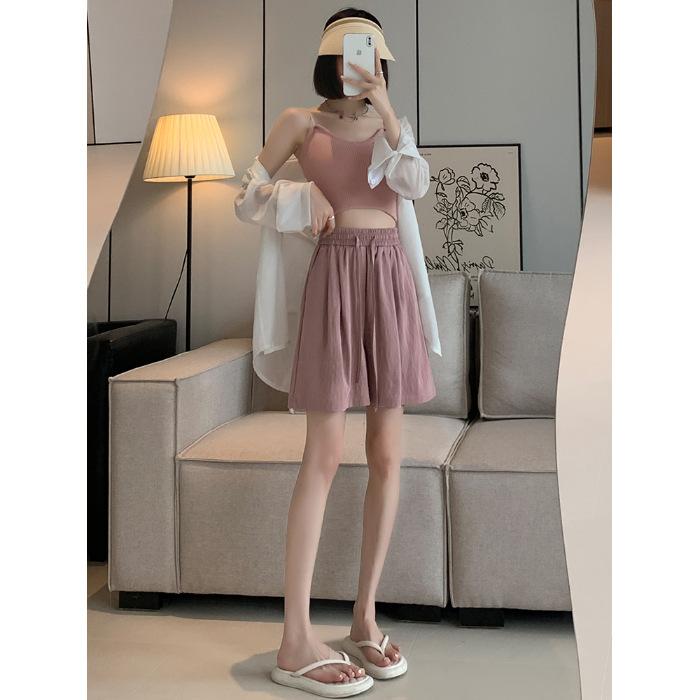 Летние свободные женские шорты из хлопка и льна, повседневные прямые короткие брюки в стиле Харадзюку, широкие шорты до колена с эластичной резинкой на талии, женские шорты