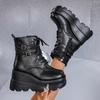 Gothic Punk Platform Boots for Women Fashion Double Buckle Wedge High Heel Ankle Boots Woman Thick Bottom Black Combat Booties