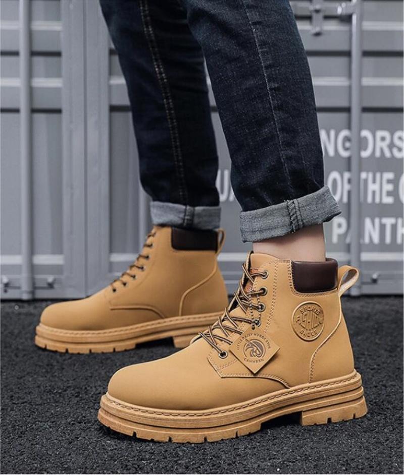 Men Leather Shoes High Top Boots Fashion Motorcycle Ankle Boots Men Winter Boots Man Shoes Lace-Up Botas Hombre Autumn Hot Sale
