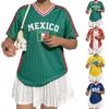 Женский топ-футболка с V-образным вырезом и коротким рукавом с принтом букв Mexico и полосами для повседневной спортивной одежды