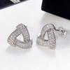 Huitan Fashion Luxury Triangular Stud Earrings with Shiny CZ Stone Modern Women Earrings Daily Wear Versatile Ear Jewelry