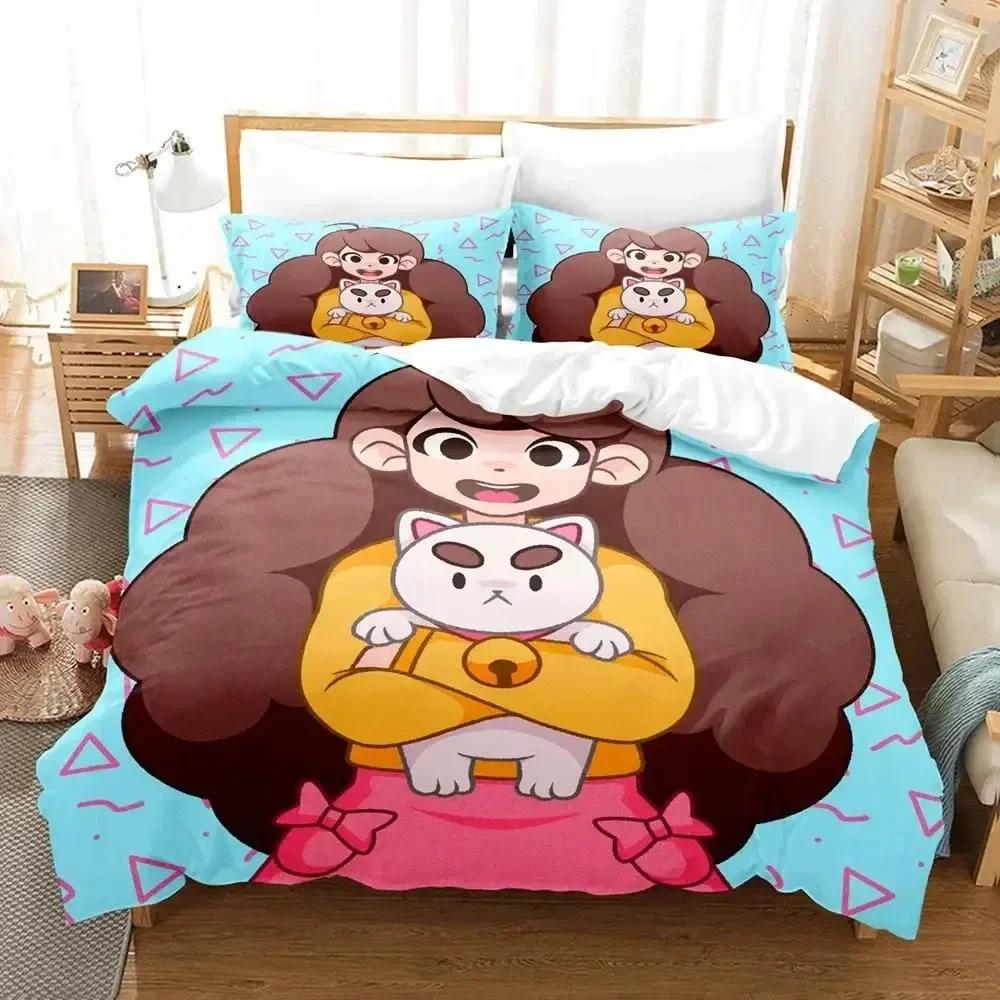 Мультяшный набор постельного белья с принтом Puppycat Пчела Пододеяльник Наволочка Комплект постельного белья Простыня Покрывало для одеяла Размеры: Полный, Queen, King