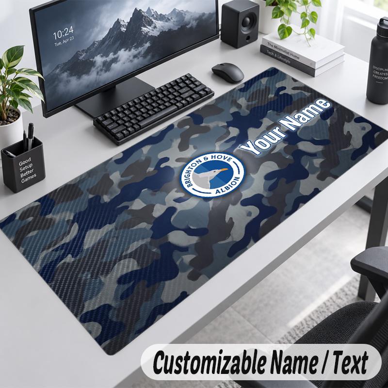 Custom Name Text Mouse Pad Brighton & Hove Albion Football Personalized Desk Pad For Work And Gaming