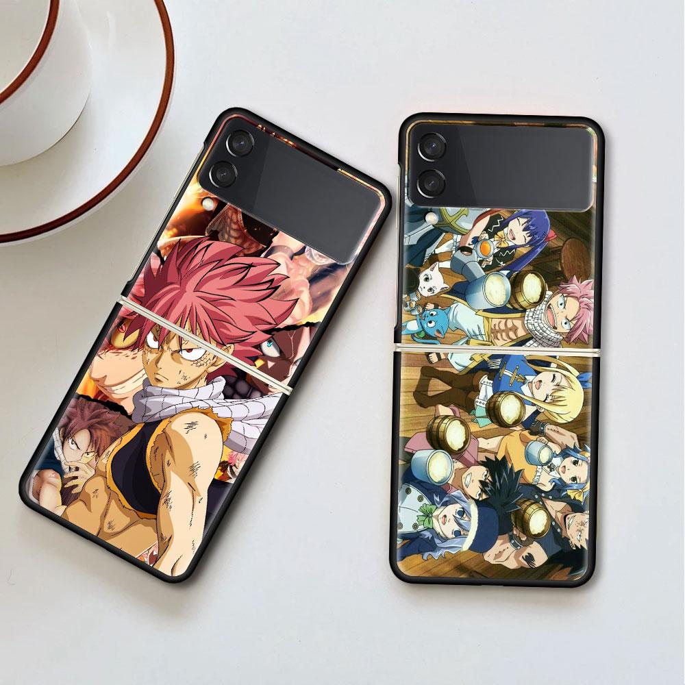 Роскошный чехол для Samsung Galaxy Z Flip 4 3 5G, черный ПК, жесткие чехлы для телефонов, модная задняя крышка ZFlip Funda FAIRY TAIL, аниме Shell Sac