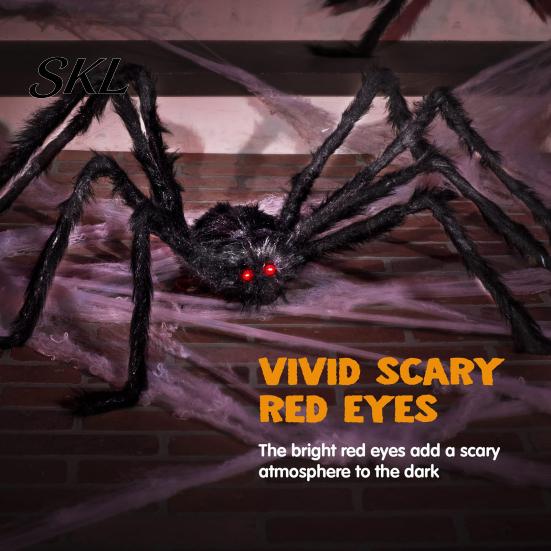Realistic Spider Prop Halloween Decoration, Large Fake Furry with Red Plush Toy Eyes for Outdoor Indoor Yard Home Party Haunted House Decor