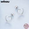 WOSTU 925 Sterling Silver Simple Hollow Heart Earrings For Women European Minimalism Ear Cuff Studs Piercing Drop Dangle Earring