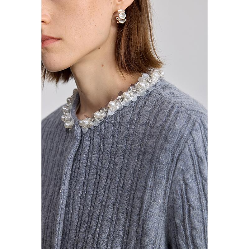 LILY exquisite pearl sequin knitted cardigan