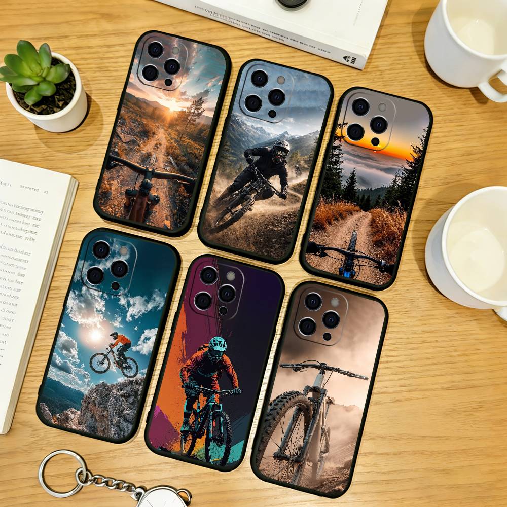Чехол для телефона на горный велосипед для iPhone 17,16,15,14,13,12,11 Plus,Pro Max,XS, Мягкий силиконовый черный чехол