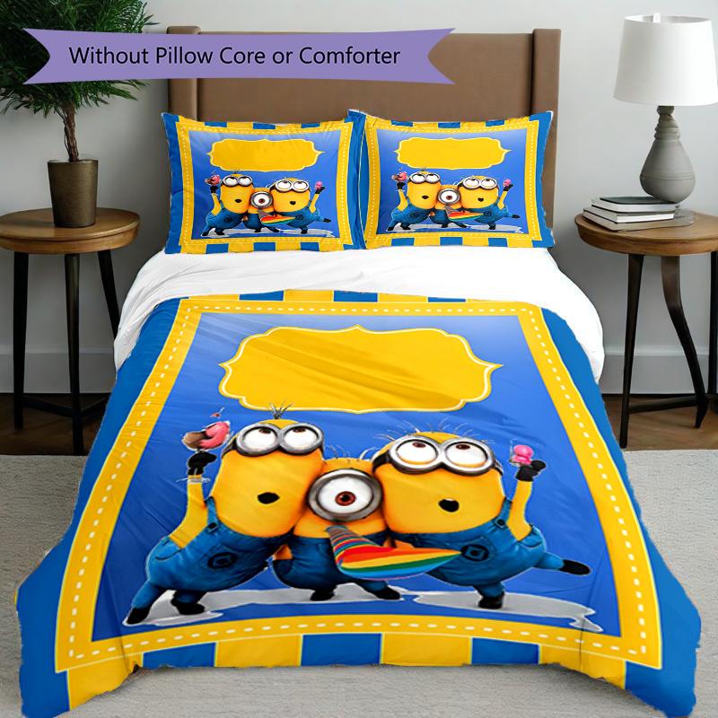 3pcs Duvet Cover Set (1*Duvet Cover + 2*Pillowcase, Without Core), Minions Print Bedding Set, Bedroom Decor, All‑Season, Birthday Gift