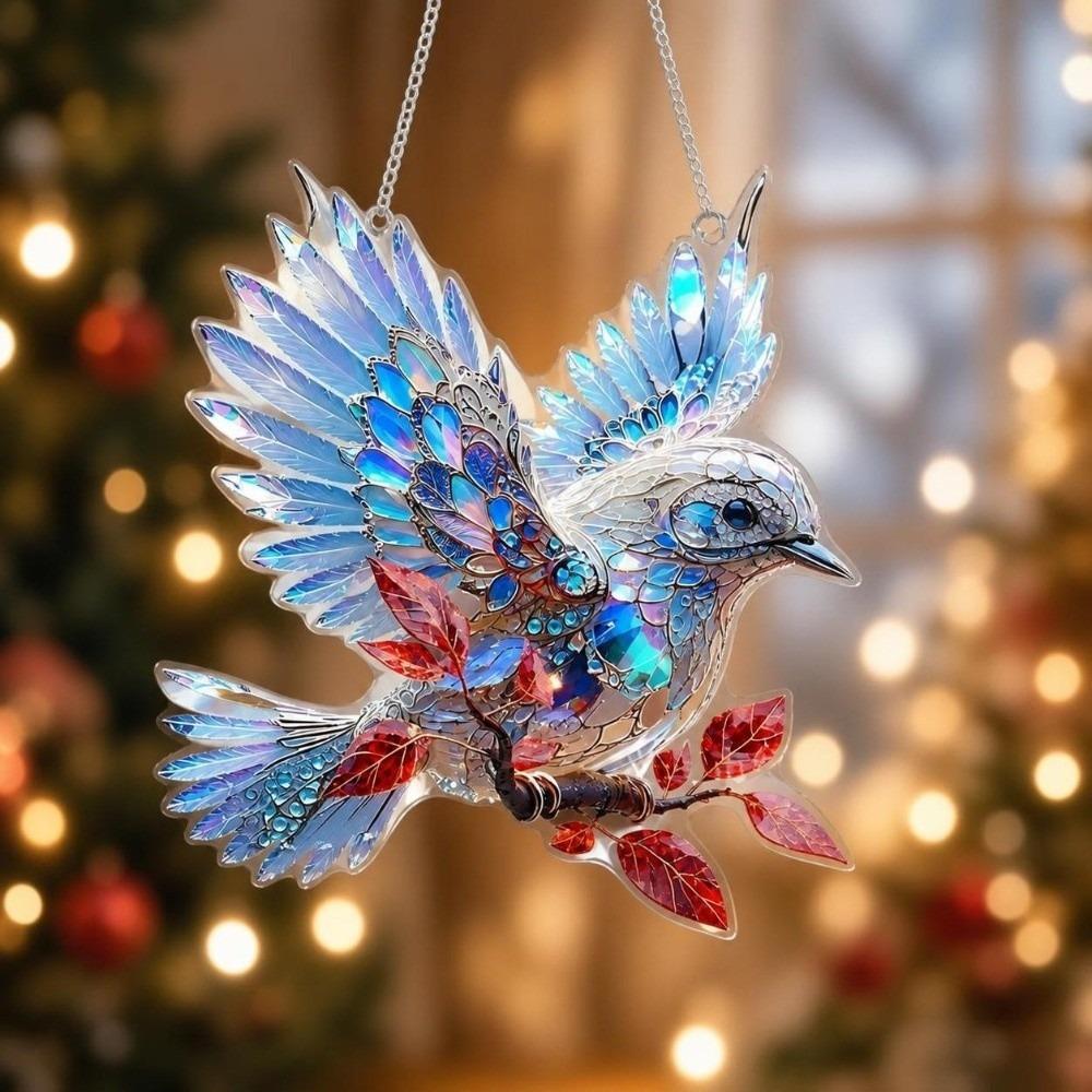 New Christmas 2D Flat Acrylic Bird Ornament Colorful Print Acrylic Bird Pendant Decor Christmas Bird Decoration Yard Decoration