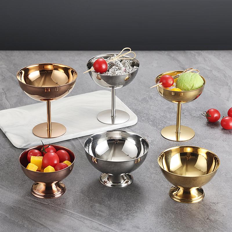 NEW 304 Stainless Steel Retro High-Foot Dessert Cup Luxury Ice Cream Container Cup Hotel Restaurant Cocktail Glass Pudding Cup