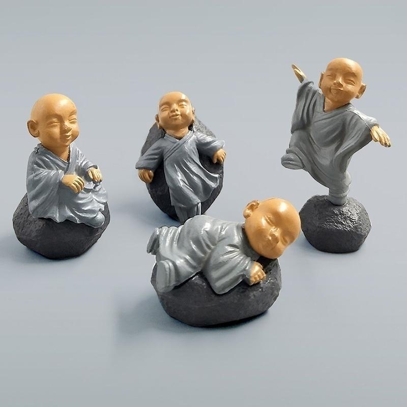 4Pcs Chinese Buddhist Monks Miniature Bonsai Garden Furniture Resin Craft Figurine Fairy Garden Decoration