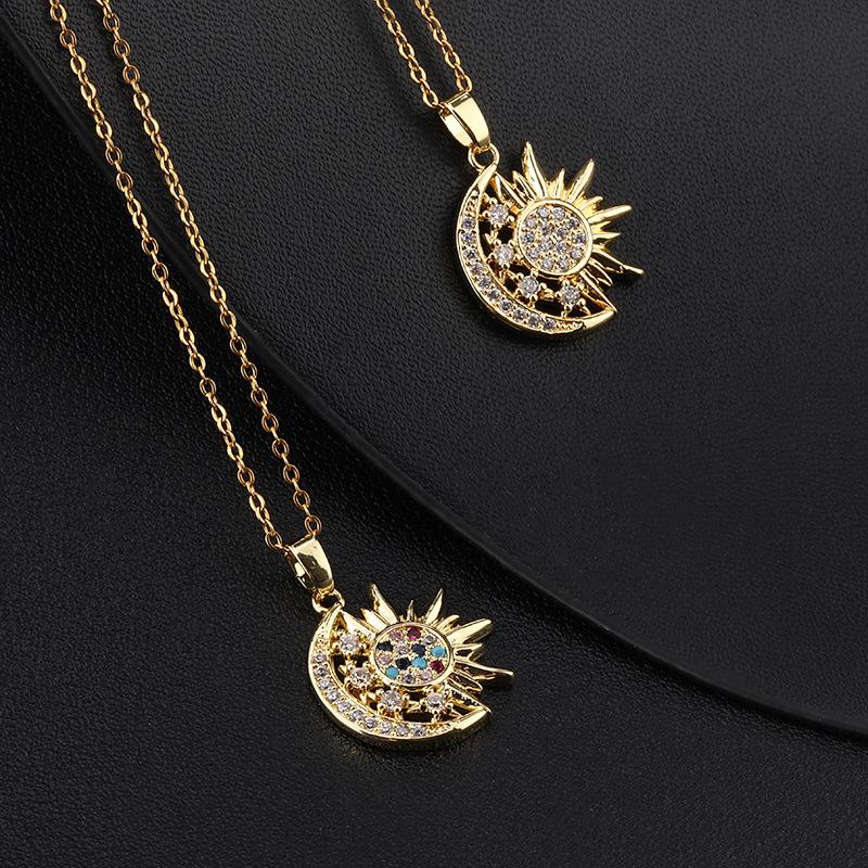 New Ethnic Style Micro-paved Zircon Solar Geometric Necklace Pendant Clavicle Chain Inlaid