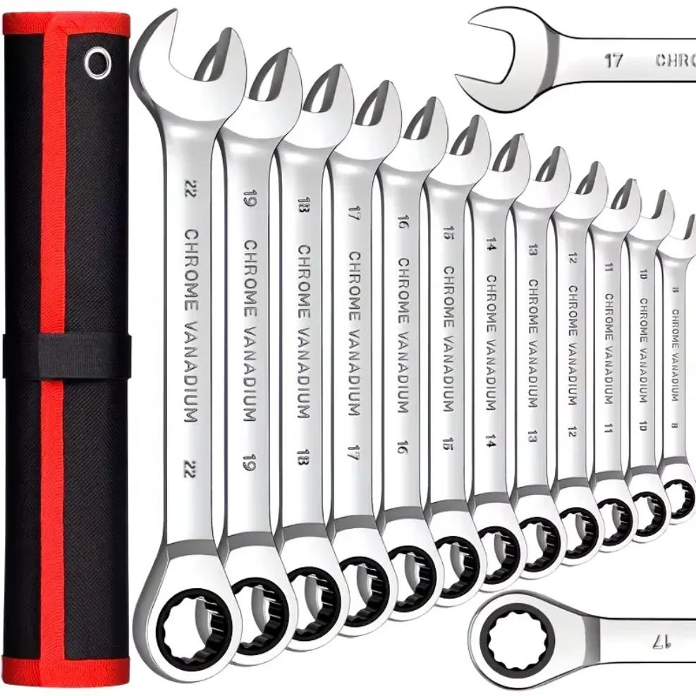 Fixed Head Dual Purpose Open End Plummer Ratchet, Multi-Functional Quick Swing Head Mirror Wrench Set, 72 Teeth Industrial Grade