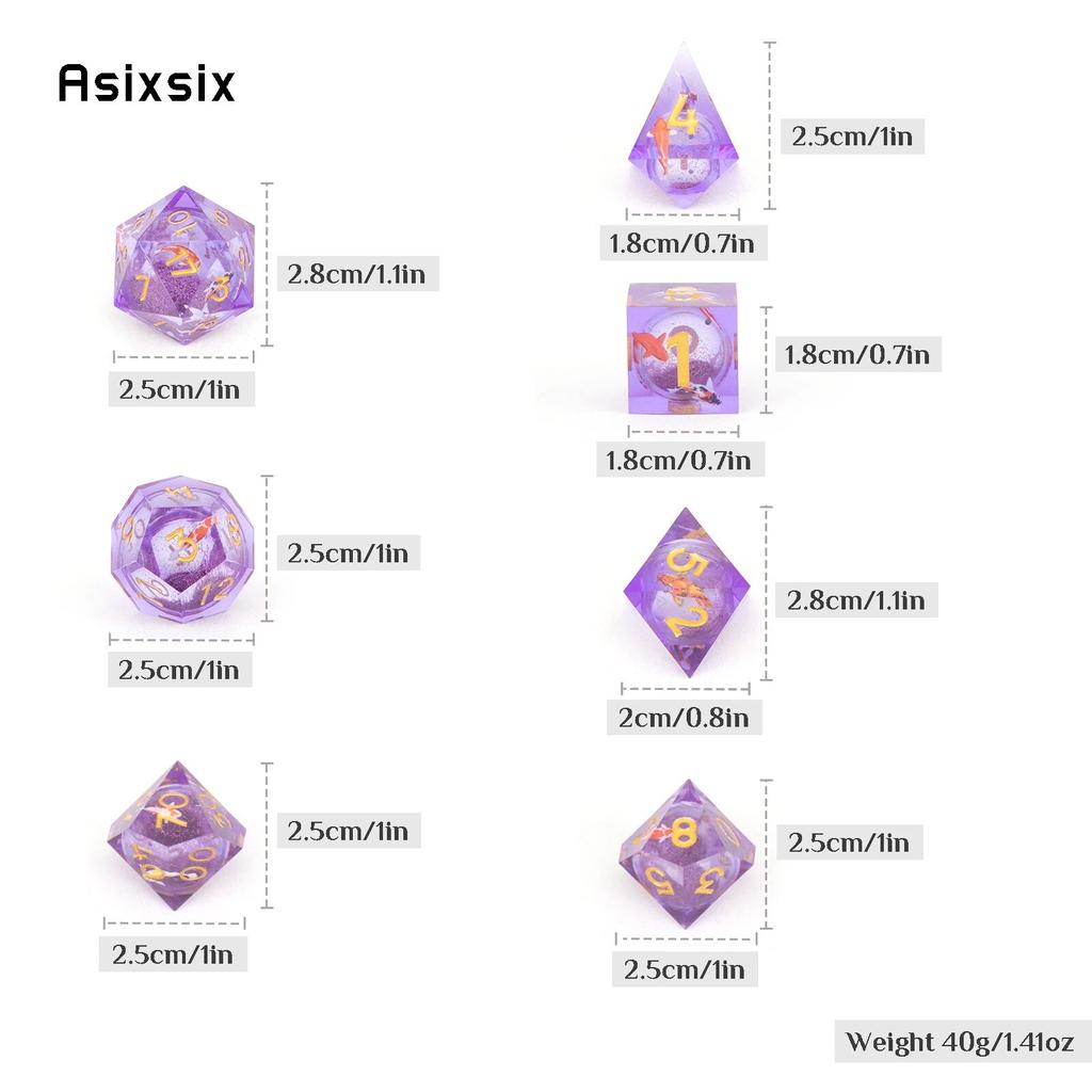 7 шт. фиолетовая рыба, золотой номер, смоляные кубики с острыми краями, многогранные кубики, подходящие для ролевых ролевых игр, настольная игра