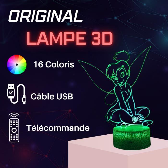 Lampe De Chevet 3D LED Fée Clochette, Veilleuse Changement De Couleurs, Lampe Tactile Bureau Et Chambre Enfant, Idée Cadeau Deco