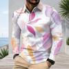 Men s Plus Size Long Sleeve Quarter Zip Polo Shirt Abstract Striped Printed Deep Teal