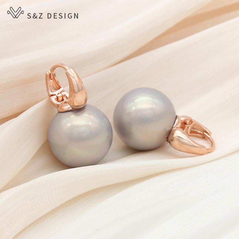 Fashion Round Simulated-pearl Drop Earrings For Women Girl Elegant Wedding Party Jewelry Rose Gold Color Stylish Eardrop Fine Gift
