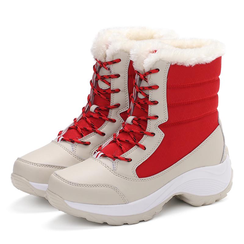 Plush Women Snow Boots Fashion High-top Cotton Shoes Warm Winter Walking Shoes Lace-up Platform Shoes