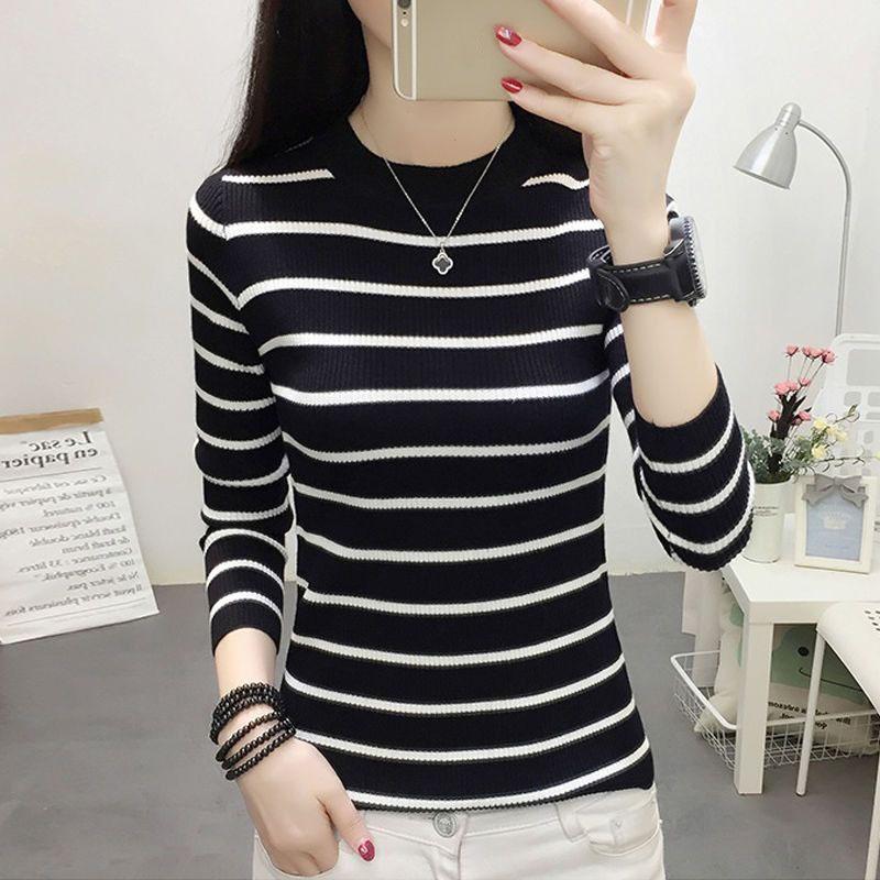 Свитер, пуловер, женский осенне-зимний внутренний свитер с отложным низом, женский свитер с длинным рукавом и круглым вырезом, женский вязаный свитер