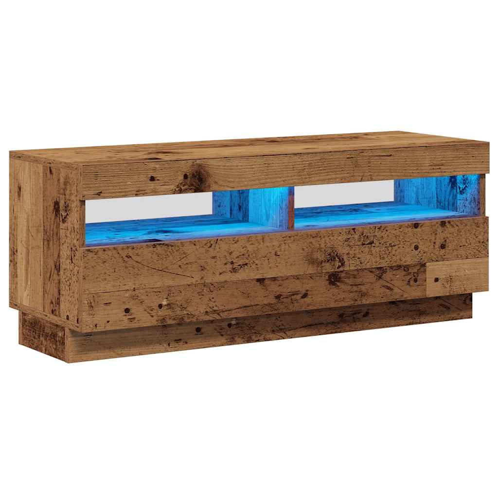 TV Stand with LED Lights Rustic Wood Look 100 x 35 x 40 cm