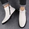 Мужские повседневные туфли из натуральной кожи, ботильоны с боковой молнией, удобные деловые свадебные туфли, белые мужские ботинки