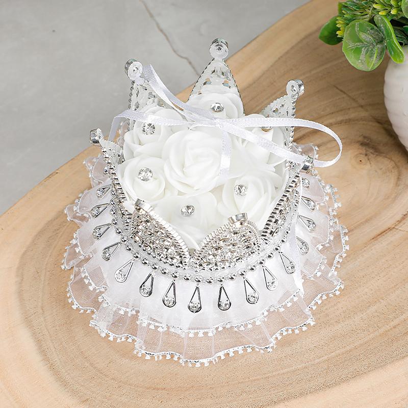 1 шт., мини-держатель для колец, коробка для колец, кружевной футляр для ювелирных изделий, форма короны, стразы, креативные подарки на свадьбу