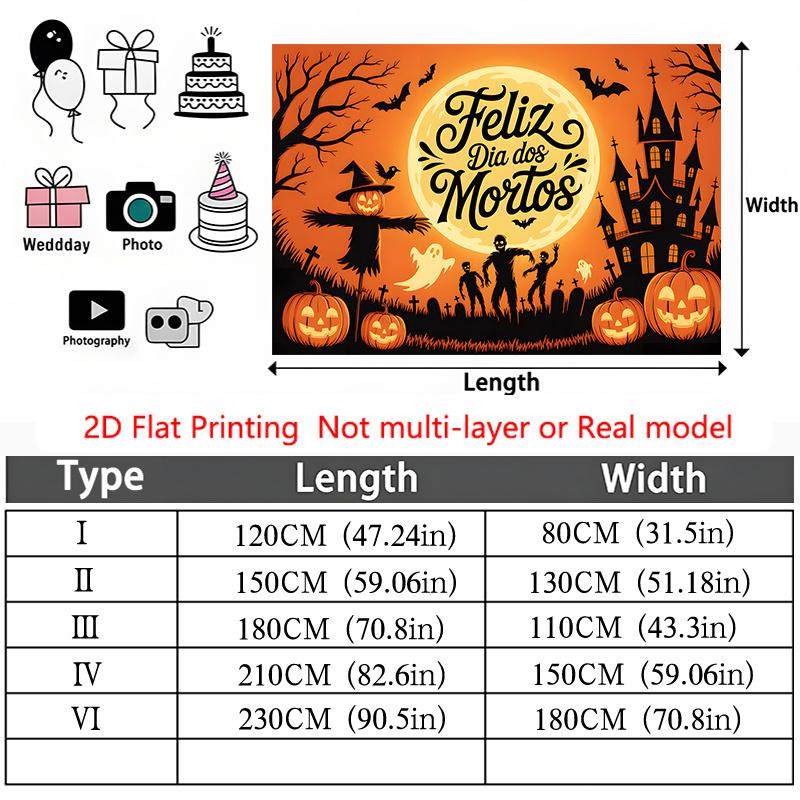 Party Backdrop Halloween Castle Orange Flat Pumpkin Ghost Scarecrow Event Backdrop Decoration Party Decor