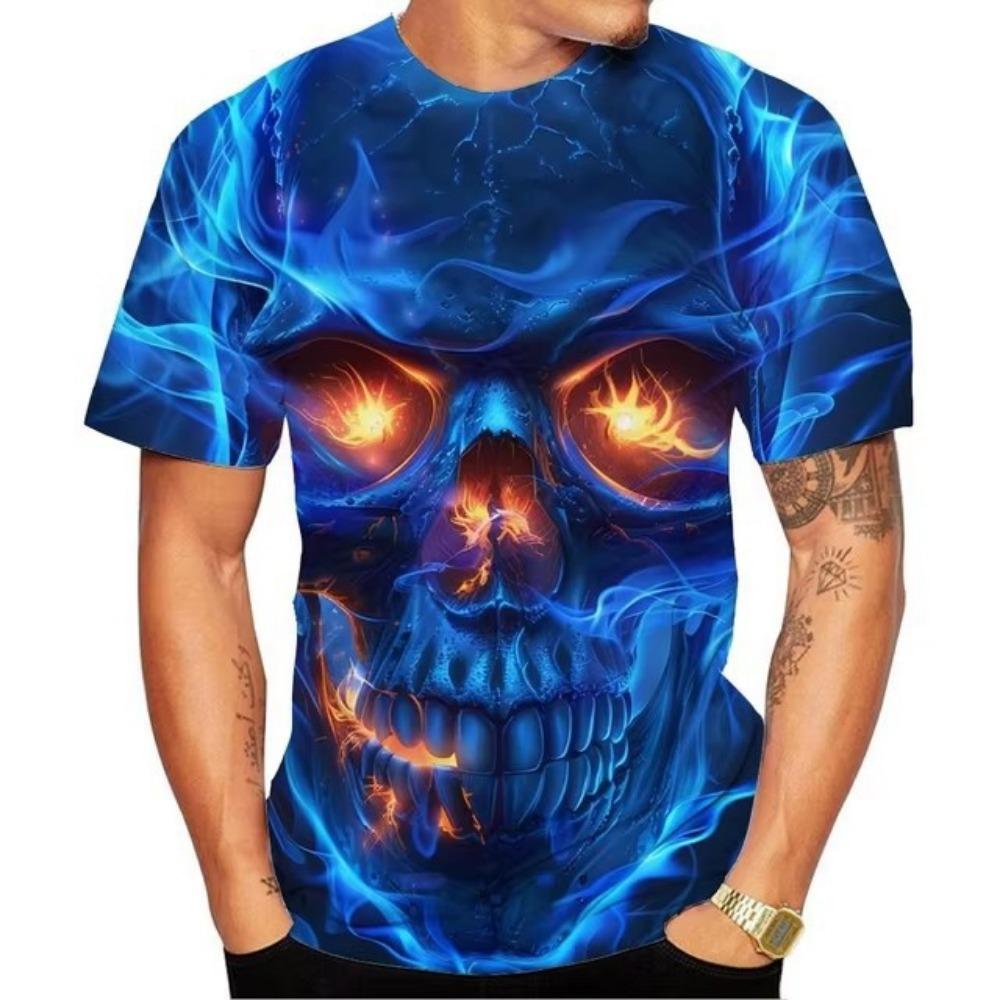 New Fashion 3D Printed Skull Pattern Men's Street Style Round Neck Short Sleeved T-shirt