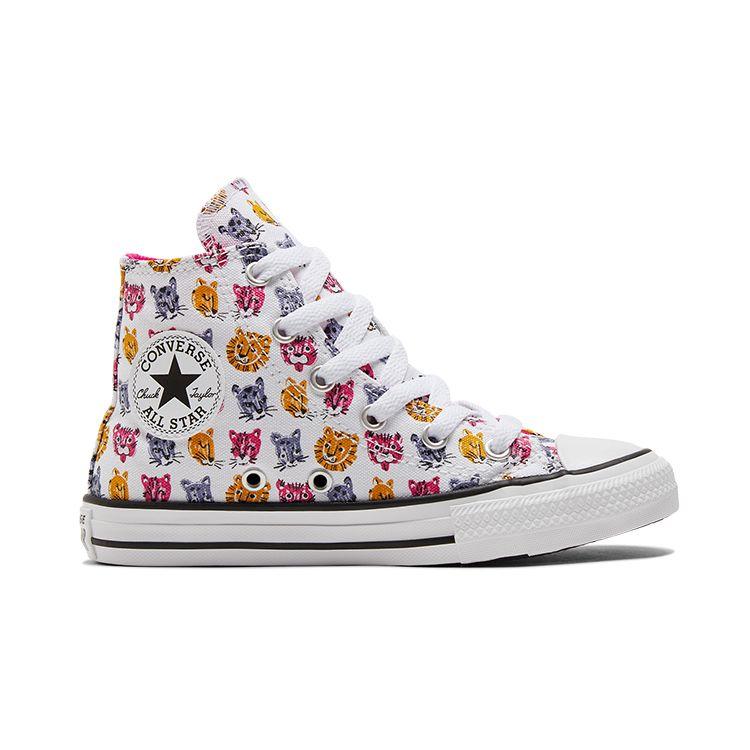 Converse Chuck Taylor All Star High GS Jungle Cats Kids Sneakers White Prime-Pink Black 671706C