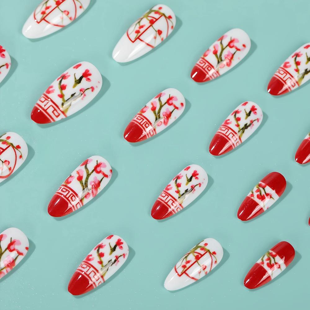 Носимые Маникюр 3D Длинные Накладные Ногти Года Серии Loong Типсы Миндалевидные Накладные Ногти Девушка