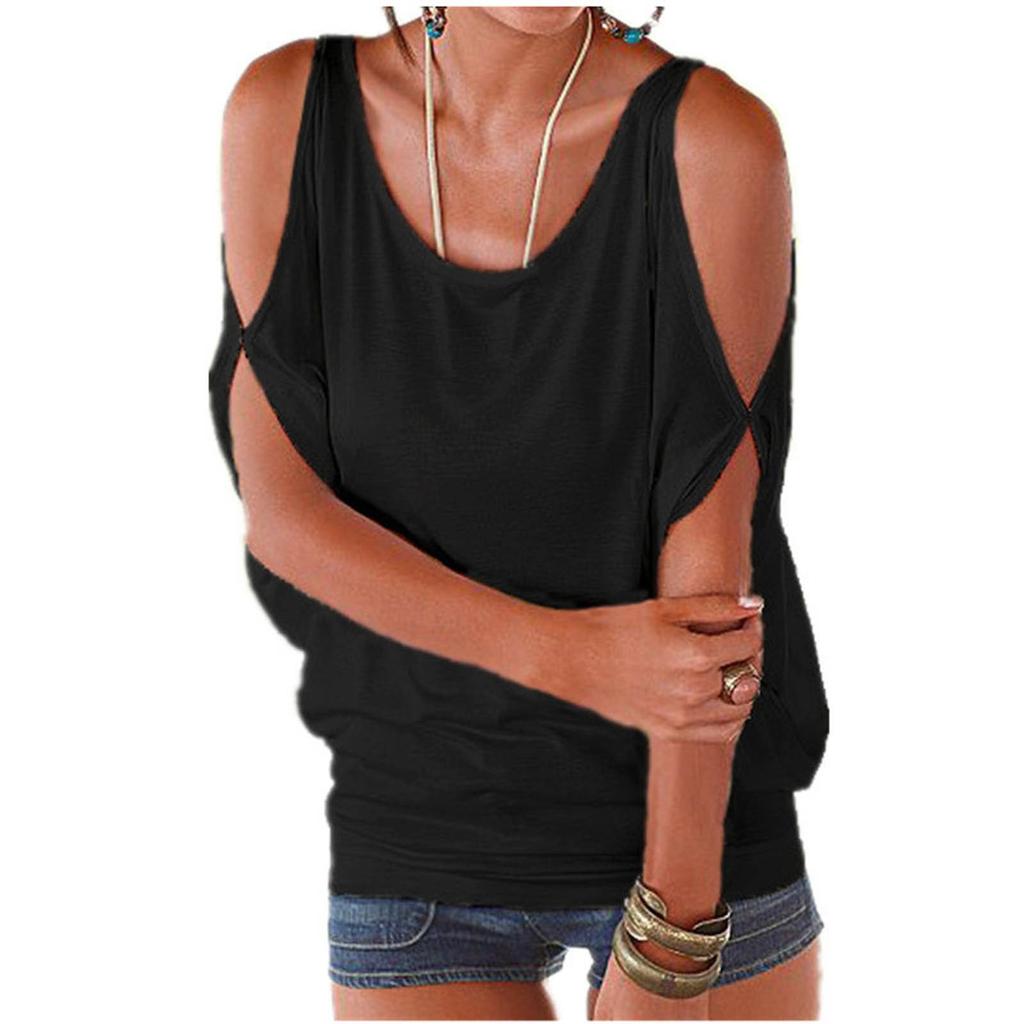 Top For Women Short Sleeve Cold Shoulder Short Sleeve O Neck Basic Tee Tops