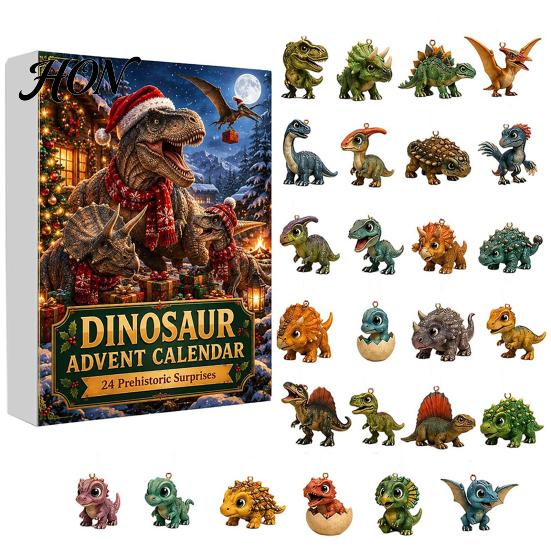 Acrylic Dinosaur Figurines for Decoration 24 Days Christmas Advent Calendar 2026, Cute 2D Themed Party Favors Figures Countdown Calendar, Holiday
