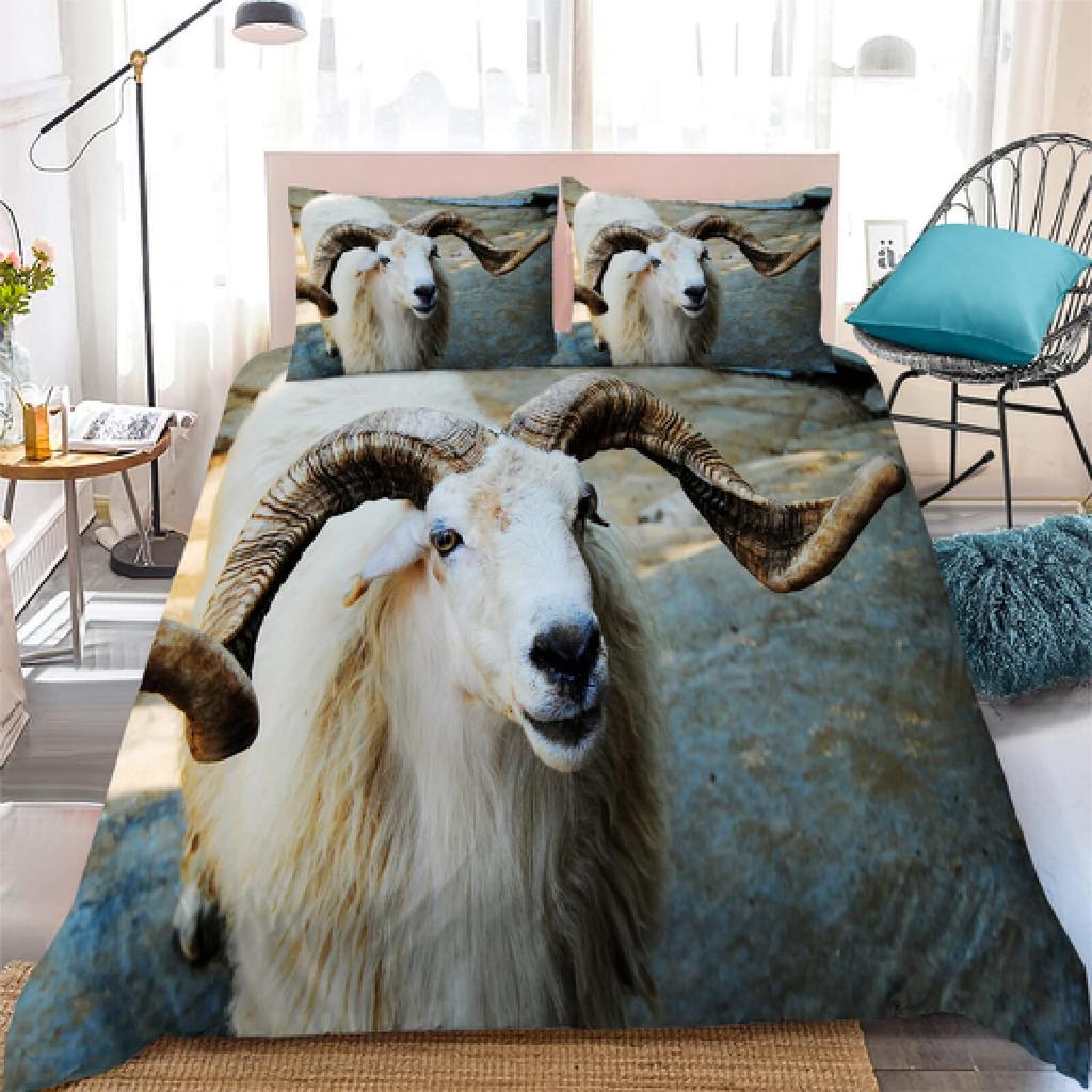 Комплект постельного белья Funny Sheep King Queen с изображением животных из фермы, пододеяльник с белыми маленькими овечками, 2/3 предмета из полиэстера, пододеяльник