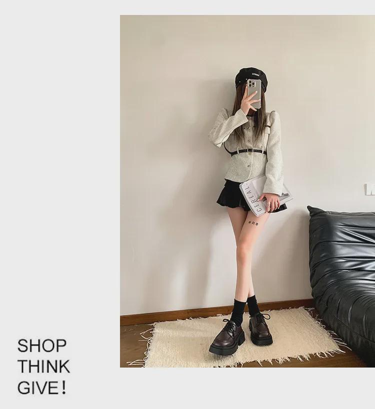 Женские черные кожаные мокасины Mary Jane 2024 года: Британский стиль на толстой подошве — идеально подходит для осенних юбок.