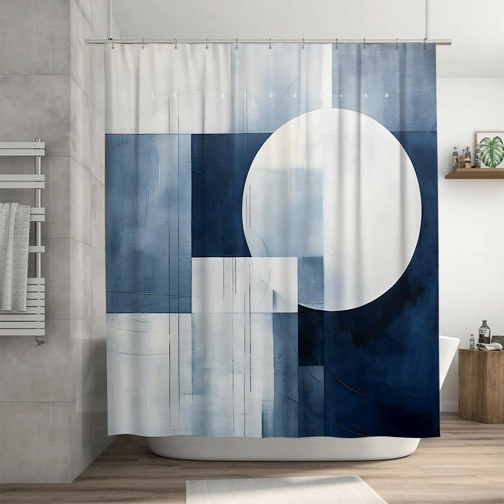 Modern Blue White Shower Curtain Rectangular Waterproof Bath Mat Decorative Room Divider for Home Large Size 180x240cm (White, M