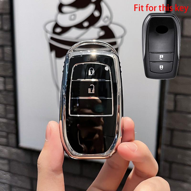 2 Buttons TPU Car Key Case Cover for Toyota Hilux Innova Rav4 Fortuner Yaris 2021 Key Shell Fob Holder Accessories