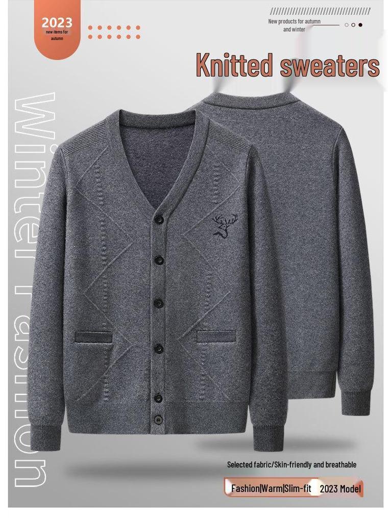 Бренд 2025 Мужской Толстый Теплый Вязаный Однобортный Кардиган - Осень/Зима