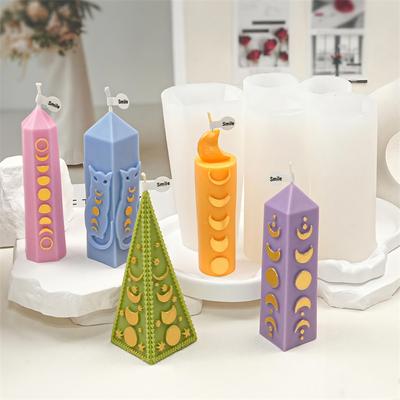 3D Форма для свечей 'Колонна с узором Луна и звезды' Силиконовая форма для свечей DIY Треугольник Бриллиант Луна Звезда Колонна Свечи Гипс Домашний декор