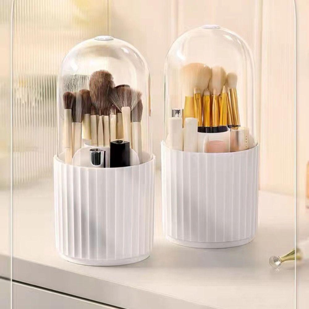 Rotatable Makeup Brush Cylinder with Cover Compartment Pen Holder Cosmetics Storage Box  Gift