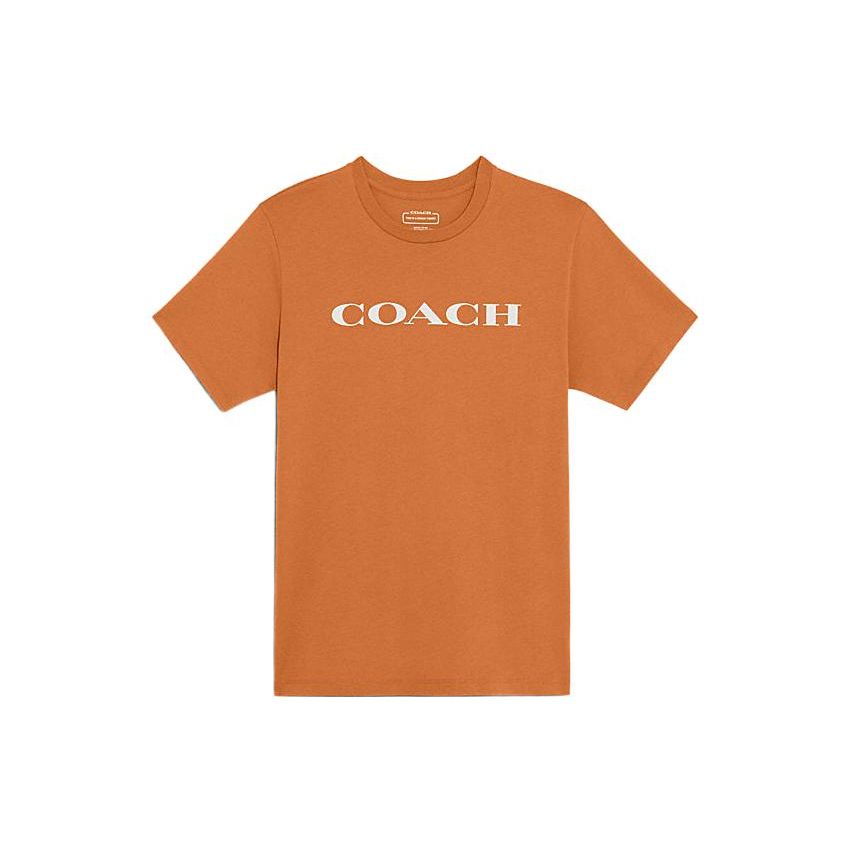 Coach Мужская футболка SS22 с принтом логотипа и букв, круглым вырезом, коротким рукавом, оранжевая C9693-BTR