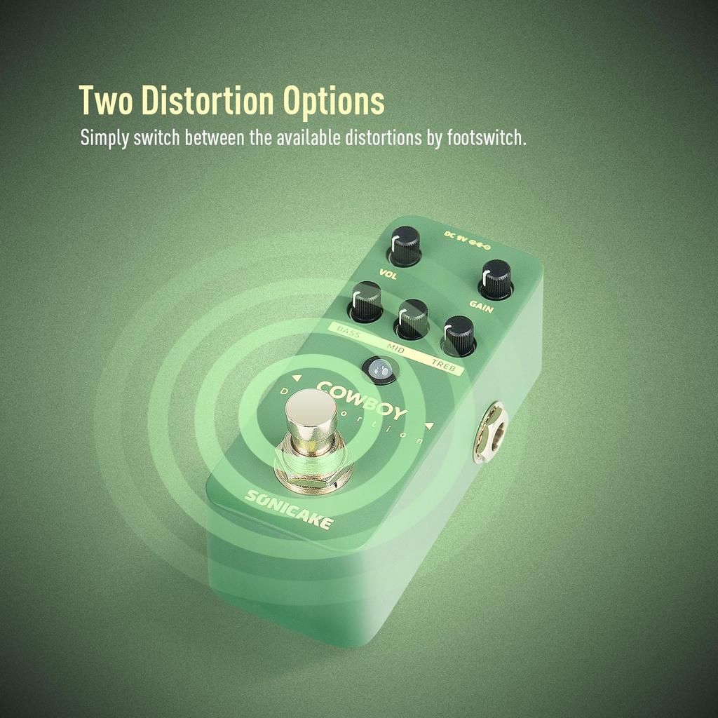 SONICAKE Distortion Guitar Mini High Gain Distortion Педаль для Электрогитары и 2 Прочных Металлических True Bypass Ковбойских Педали, Бас, Режимы, Педаль