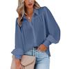 Women's Long Sleeve Ruched Stand Collar Lantern Sleeve Shirt