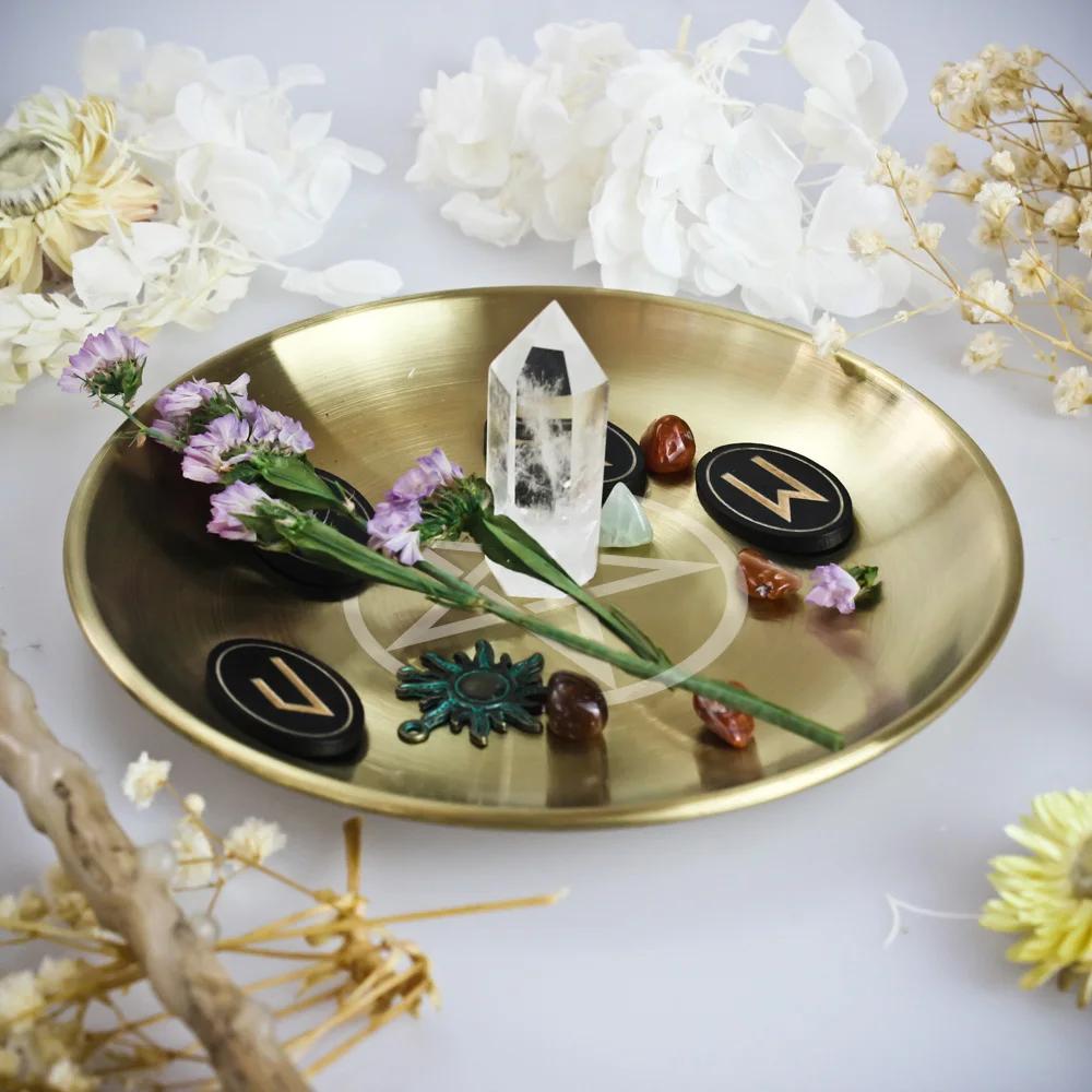 Pagan Ritual Tray Altar Pentagram Plate Crystal Stone Shelves Candle Holder Incense Burner Home Decor Accessories Witch Gift