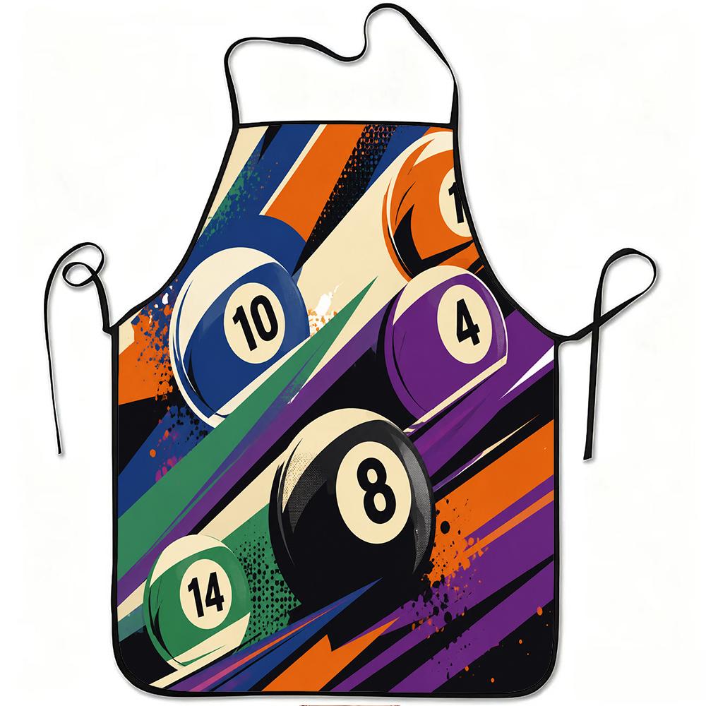 1pc Colorful Billiards Ball Art Print Apron, Durable And Easy to Clean, Adjustable Waistband, Polyester Material, for Kitchen Cooking, Gardening, Orch