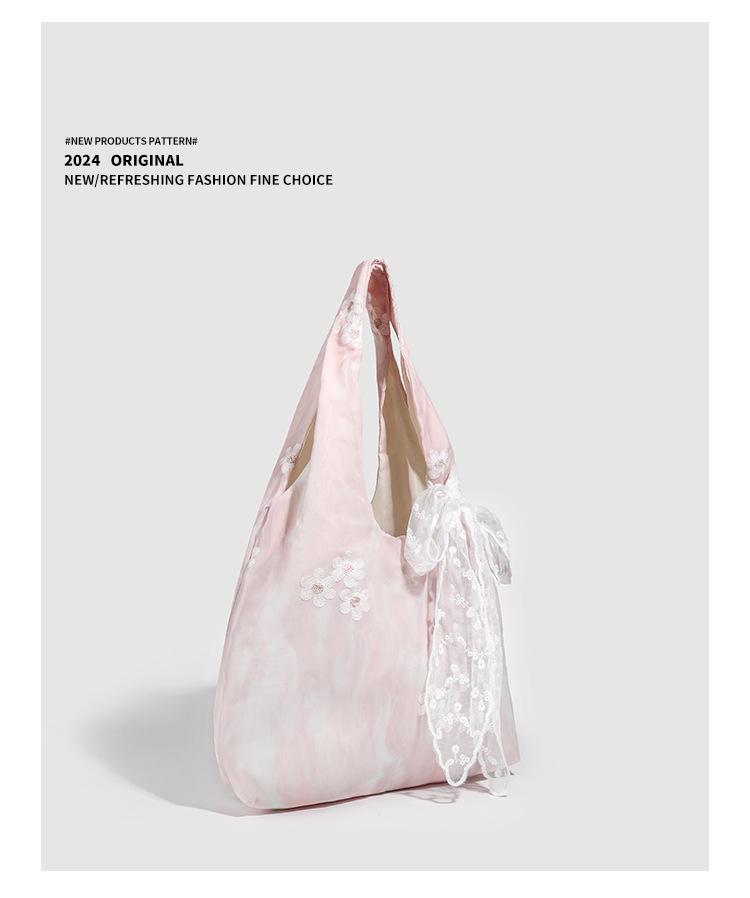 2025 Сумка-тоут из парусины с кружевом и бантом на одно плечо