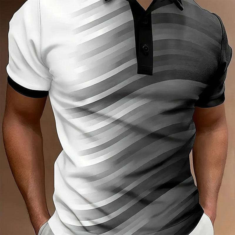 Fashionable Gradient Breathable Short Sleeved Shirt Suitable for Summer Sports and Leisure Outings, Comfortable Men's Polo Shirt